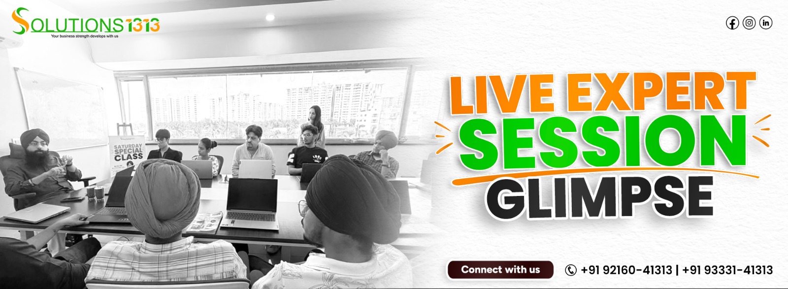 Live expert session at Solutions1313 Mohali with students working on laptops during a Saturday special class